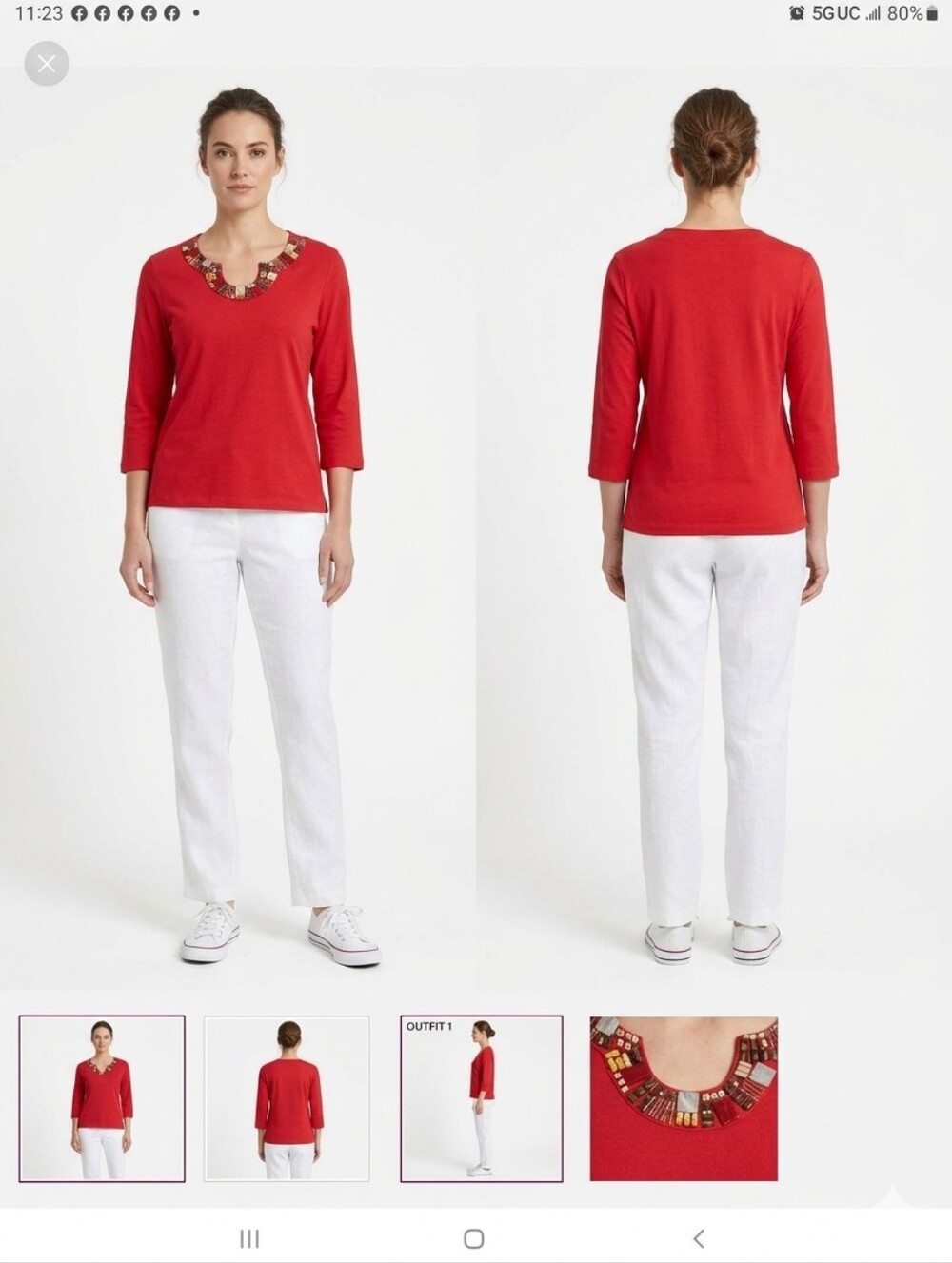RUBY ROAD petite Blouse size PXL red with a beaded neckline